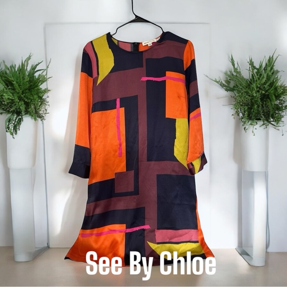 See By Chloe Women's Multicolor Geometric Dress sz M